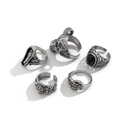 Killstar Gothic Punk Skull Rings for Men's Adjustable Opening Finger Ring Coffin Mummy Vampire Jewelry Creative Gifts Halloween Cosplay Skull Gothic