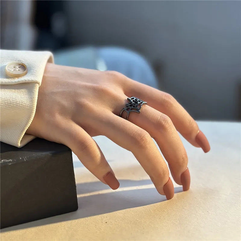 Killstar Gothic Punk Irregular Spider Opening Ring Women Men Fashion Zircon Black Crystal Dark Animal Ring Hip Hop Party Finger Jewelry Gothic Black