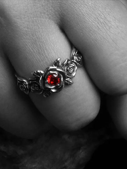 Punk Rave Men Women Gothic Thai Silver Rose Flower Cuff Finger Rings Unisex Fashion New Jewelry Lovers Gift Party anillos mujer Gothic Silver Silver