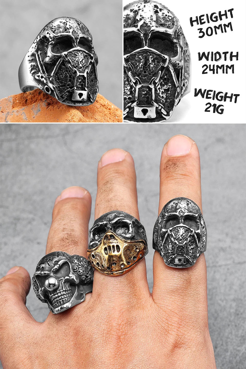 Killstar Vintage Punk Gothic All Skull Head Series Stainless Steel Womens Mens Rings Unique for Biker Jewelry Creativity Gift Wholesale Skull Gothic Steel Stainless Steel