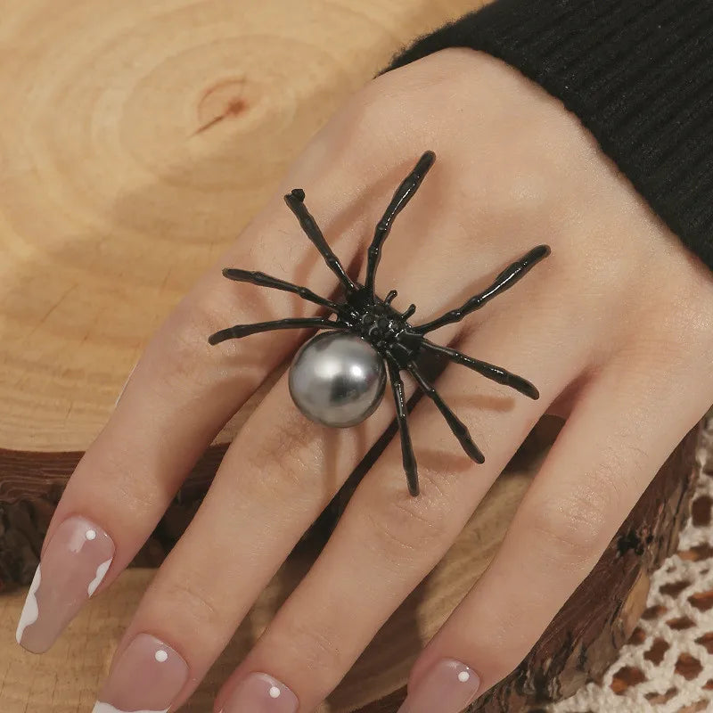 Killstar Gothic Punk Irregular Spider Opening Ring Women Men Fashion Zircon Black Crystal Dark Animal Ring Hip Hop Party Finger Jewelry Gothic Black