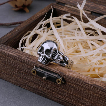 Blackcraft Cult Gothic Hand Holding Skull Ring Men's Retro Rock Index Finger Hip Hop Ring Biker Street Simple Jewelry Gift Wooden Box Skull Gothic Black