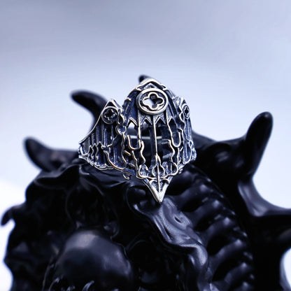The Great Frog Retro Burnt Gothic Cathedral Open Ring For Men Silver plated Copper Dark Gothic Punk Edgy Indie Jewelry Niche Accessories Gift Gothic Silver Silver