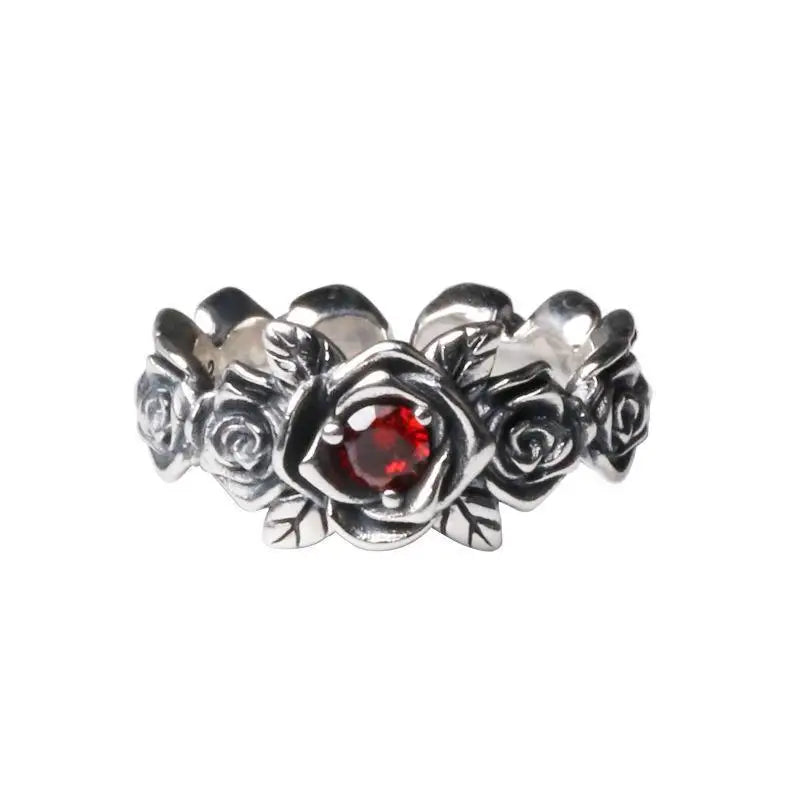 Punk Rave Men Women Gothic Thai Silver Rose Flower Cuff Finger Rings Unisex Fashion New Jewelry Lovers Gift Party anillos mujer Gothic Silver Silver