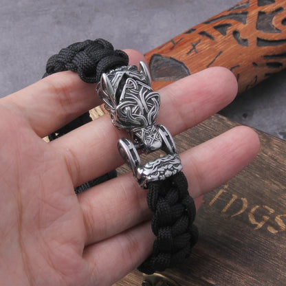 Blackcraft Cult Never Fade Rock Viking Wolf Bracelet Men's handmade cord Wolf Bead Punk Bracelets Biker Jewelry Wolf Black Gothic Ring
