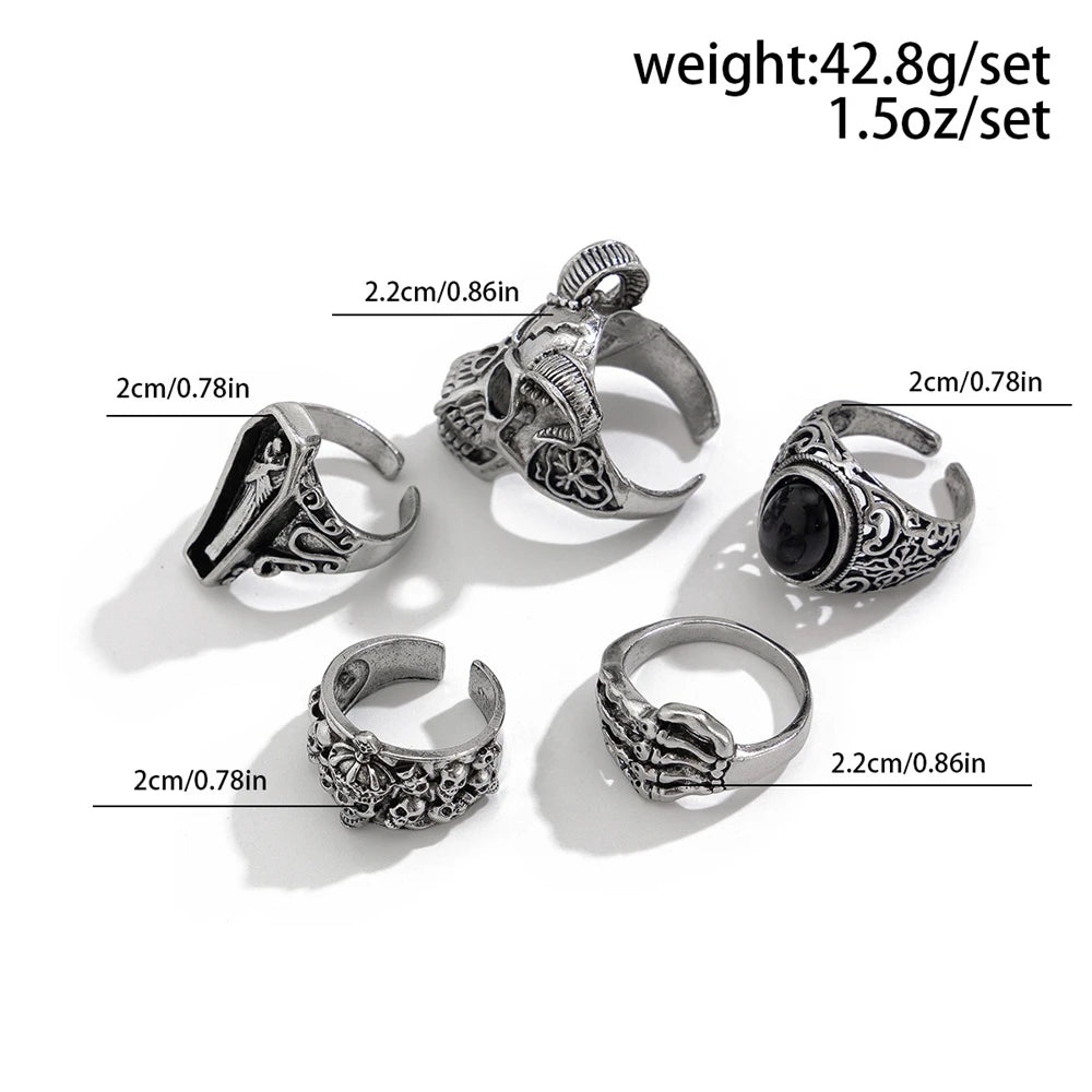 Killstar Gothic Punk Skull Rings for Men's Adjustable Opening Finger Ring Coffin Mummy Vampire Jewelry Creative Gifts Halloween Cosplay Skull Gothic