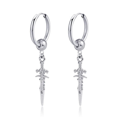 Dark in Love Gothic Sword Drop Earrings Surgical Steel Black Punk Ear Hoops with Long Dangle Grunge Hip Hop Stainless Steel Rings Gothic Steel Stainless Steel Black
