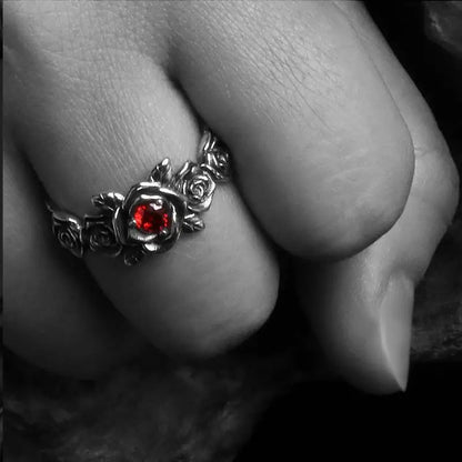 Punk Rave Men Women Gothic Thai Silver Rose Flower Cuff Finger Rings Unisex Fashion New Jewelry Lovers Gift Party anillos mujer Gothic Silver Silver