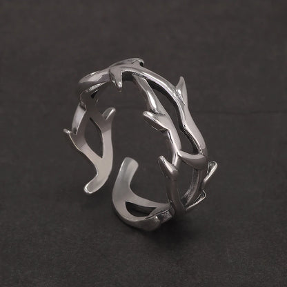 Disturbia 925 Sterling Silver Gothic Thorn Couple Rings for Women Men Punk Retro Cool Spiky Finger Ring Adjustable Hip hop Y2k Jewelry Gothic Silver Silver