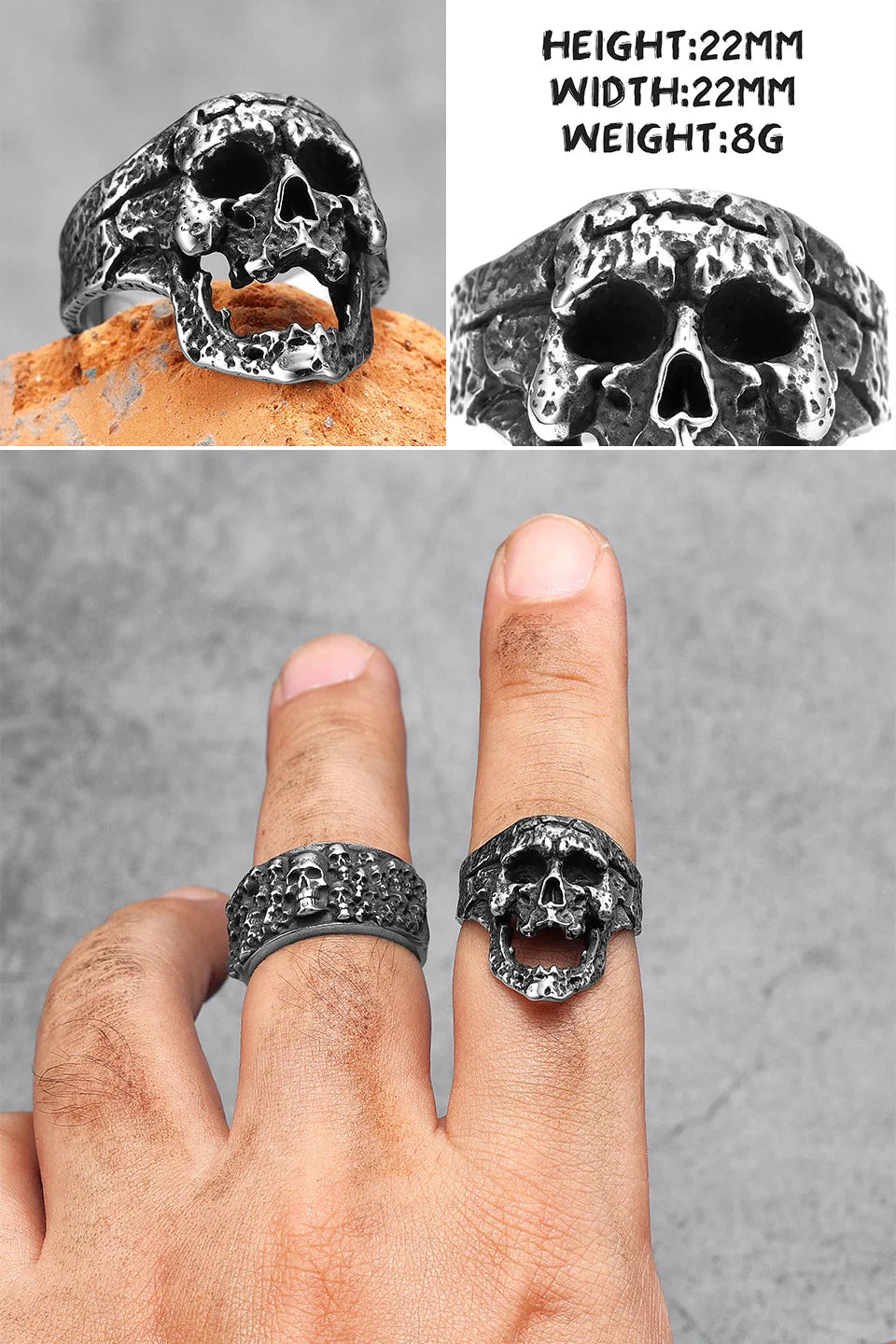 Killstar Vintage Punk Gothic All Skull Head Series Stainless Steel Womens Mens Rings Unique for Biker Jewelry Creativity Gift Wholesale Skull Gothic Steel Stainless Steel