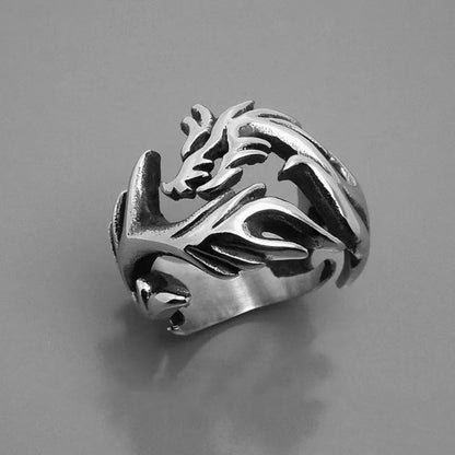 Punk Rave Goth Double Layer Dragon Couple Rings Fashion Retro Stainless Steel Thorns Punk Open Ring for Men Women Y2k Finger Jewelry Dragon Steel Stainless Steel