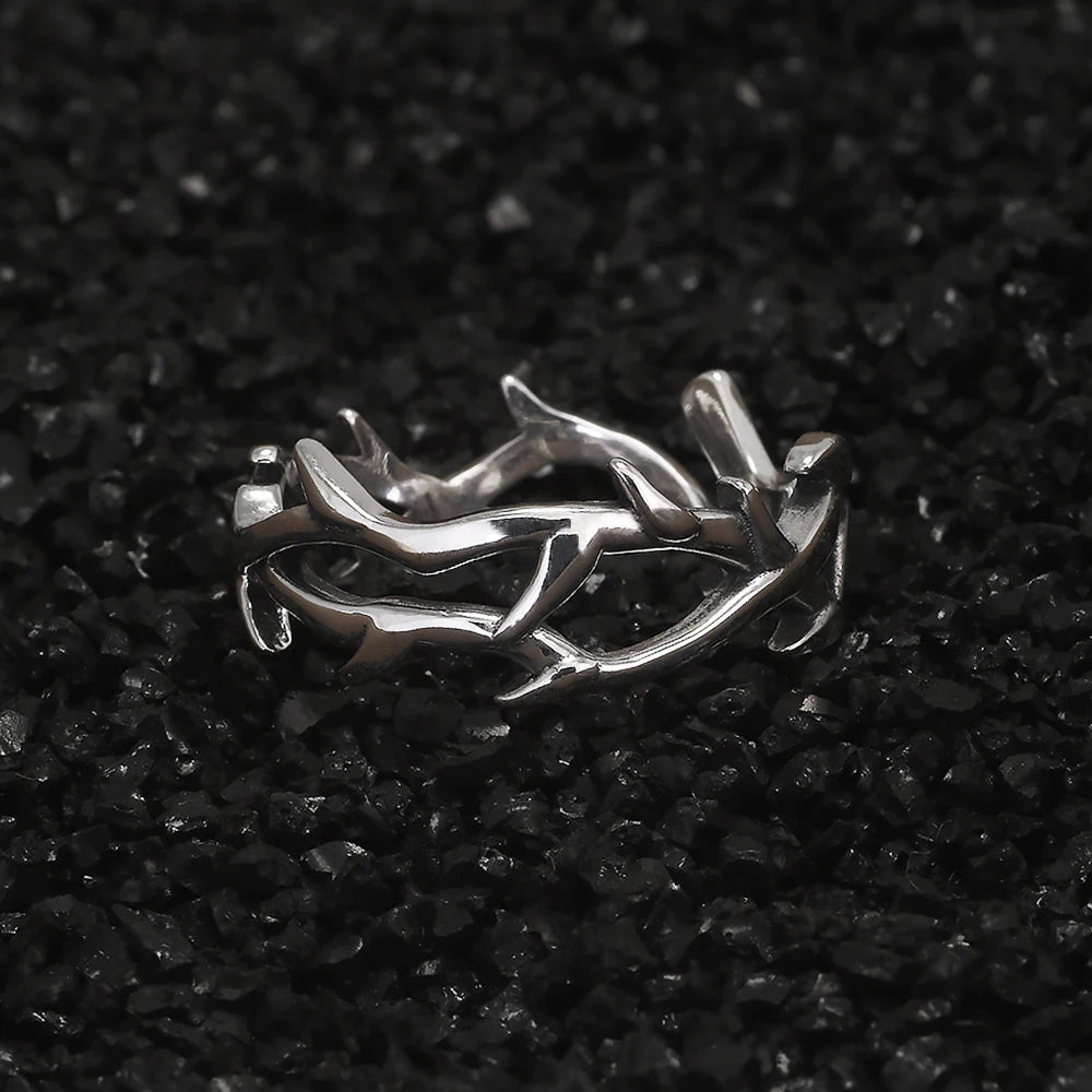 Disturbia 925 Sterling Silver Gothic Thorn Couple Rings for Women Men Punk Retro Cool Spiky Finger Ring Adjustable Hip hop Y2k Jewelry Gothic Silver Silver