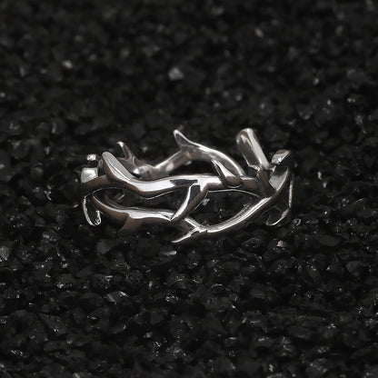 Disturbia 925 Sterling Silver Gothic Thorn Couple Rings for Women Men Punk Retro Cool Spiky Finger Ring Adjustable Hip hop Y2k Jewelry Gothic Silver Silver