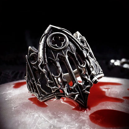 The Great Frog Retro Burnt Gothic Cathedral Open Ring For Men Silver plated Copper Dark Gothic Punk Edgy Indie Jewelry Niche Accessories Gift Gothic Silver Silver