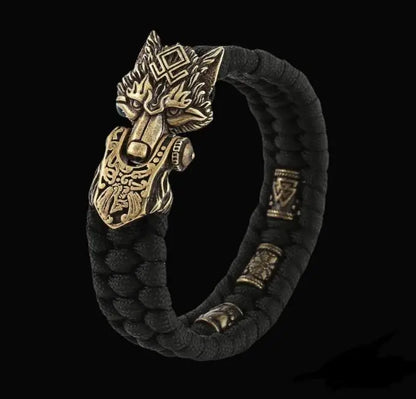 Blackcraft Cult Never Fade Rock Viking Wolf Bracelet Men's handmade cord Wolf Bead Punk Bracelets Biker Jewelry Wolf Black Gothic Ring