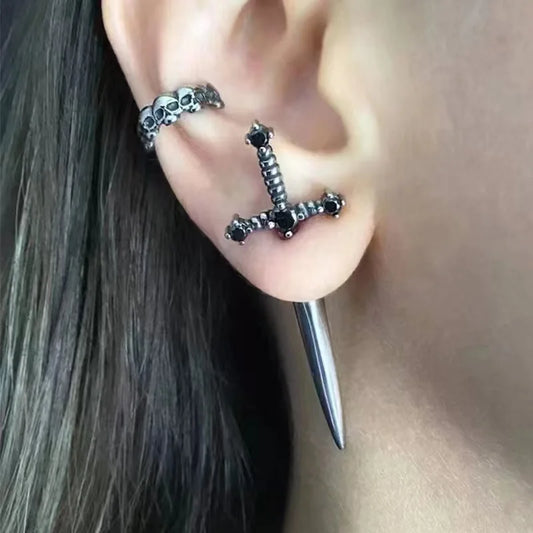 Alchemy Gothic Gothic Sword Stud Earrings Vintage Cool Punk Crystal Ear Jacket Goth Rhinestone Sword Shape Earrings Jewelry Gift For Women