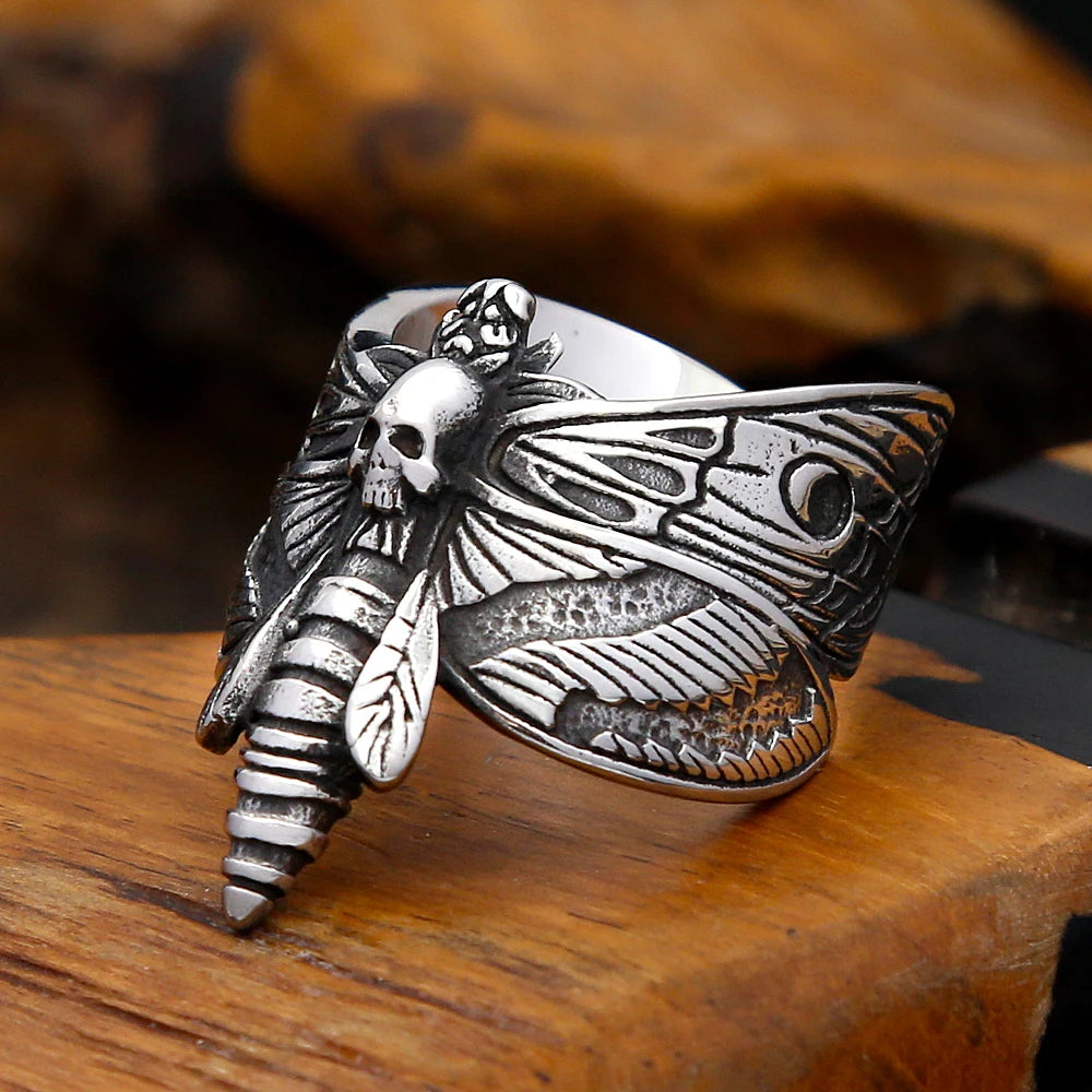 Rogue + Wolf Gothic Fashion Skull Moth Ring For Men Women Stainless Steel Punk Animal Ring Unique Biker Amulet Jewelry Gifts Dropshipping Skull Gothic Wolf Steel Stainless Steel