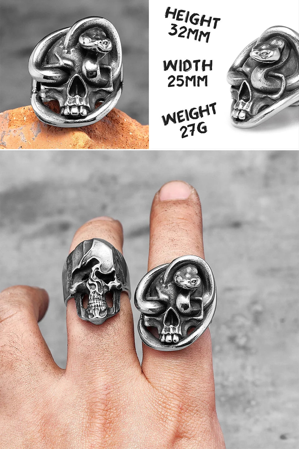 Killstar Vintage Punk Gothic All Skull Head Series Stainless Steel Womens Mens Rings Unique for Biker Jewelry Creativity Gift Wholesale Skull Gothic Steel Stainless Steel