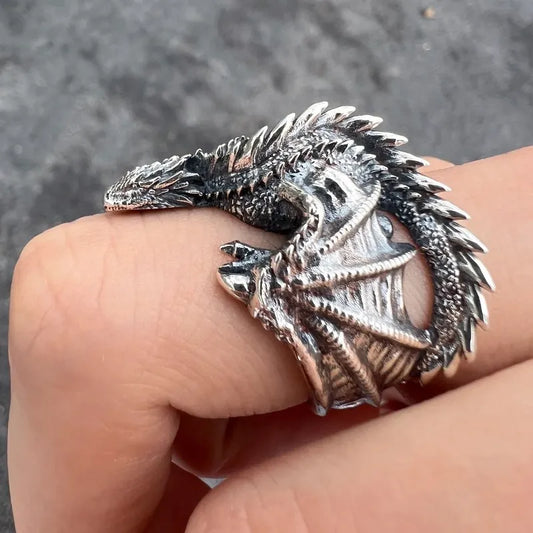 Disturbia Gothic Punk Style Dragon Rings Pterosaur Wings Opening Alloy Rings Vintage Jewelry Costume Accessories Gifts Dragon Gothic Alloy