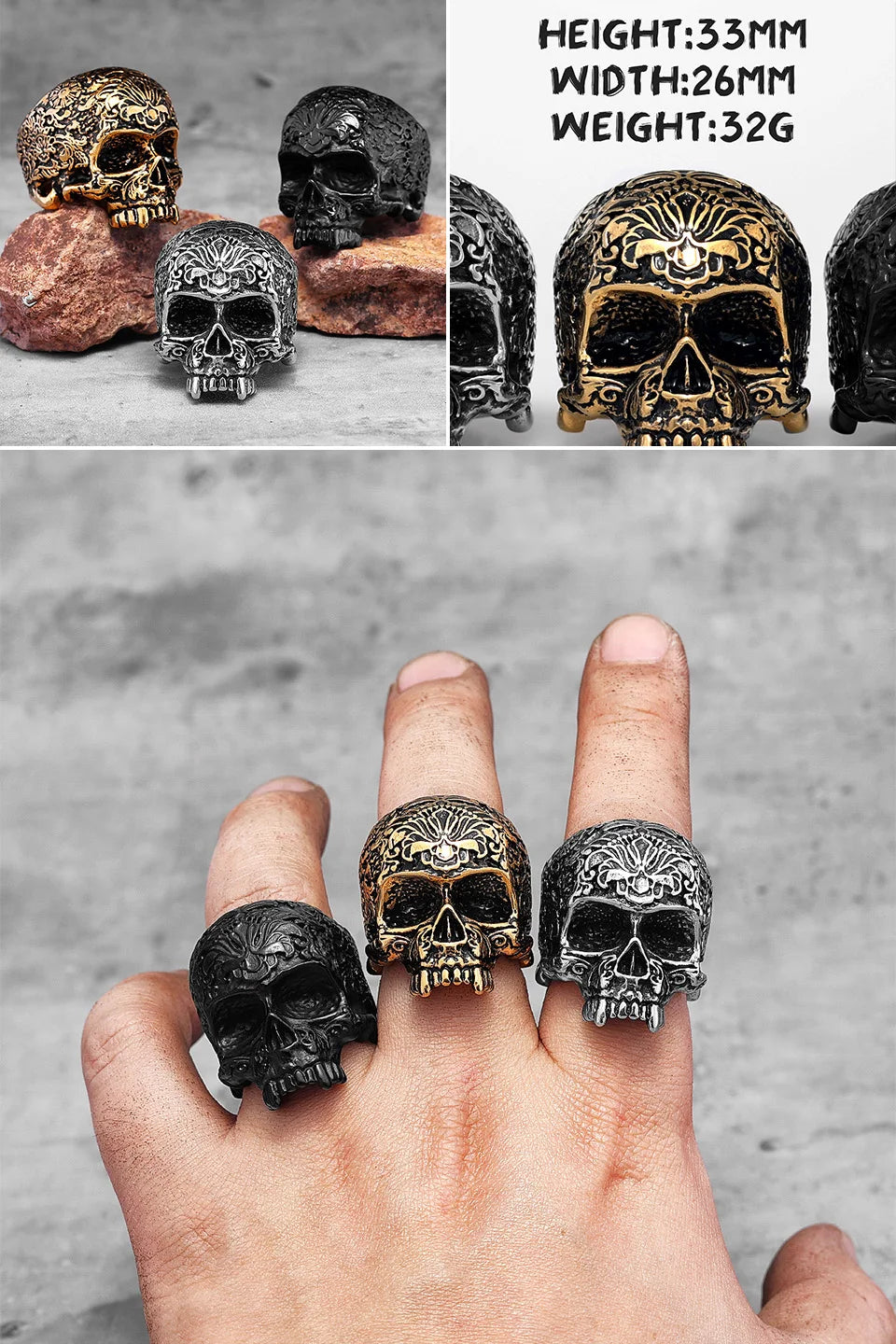 Killstar Vintage Punk Gothic All Skull Head Series Stainless Steel Womens Mens Rings Unique for Biker Jewelry Creativity Gift Wholesale Skull Gothic Steel Stainless Steel