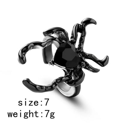 Killstar Gothic Punk Irregular Spider Opening Ring Women Men Fashion Zircon Black Crystal Dark Animal Ring Hip Hop Party Finger Jewelry Gothic Black