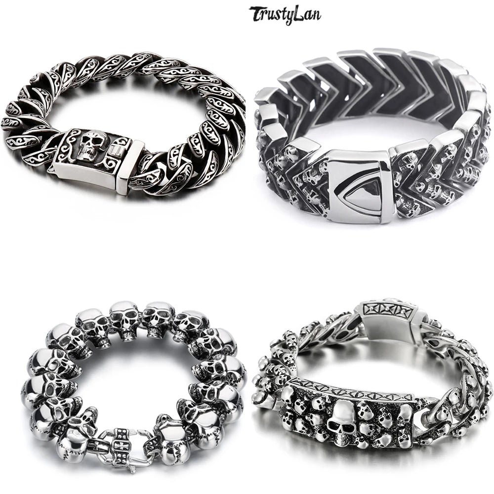 Disturbia Steampunk Rock Skull Bracelet for Men In Waterproof Stainless Steel Skeleton Men's Bracelet Man Bike Jewelry Boys Birthday Gifts Skull Skeleton Steel Stainless Steel Gothic Ring