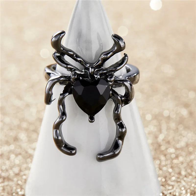 Killstar Gothic Punk Irregular Spider Opening Ring Women Men Fashion Zircon Black Crystal Dark Animal Ring Hip Hop Party Finger Jewelry Gothic Black