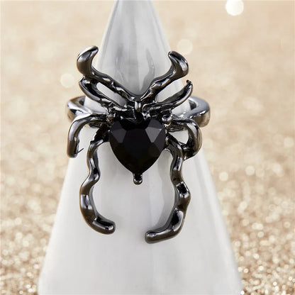 Killstar Gothic Punk Irregular Spider Opening Ring Women Men Fashion Zircon Black Crystal Dark Animal Ring Hip Hop Party Finger Jewelry Gothic Black