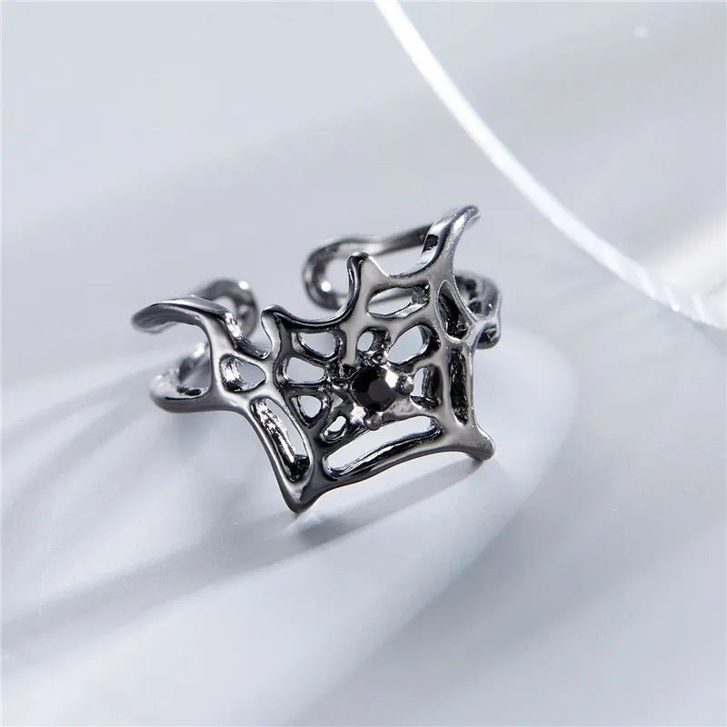 Killstar Gothic Punk Irregular Spider Opening Ring Women Men Fashion Zircon Black Crystal Dark Animal Ring Hip Hop Party Finger Jewelry Gothic Black