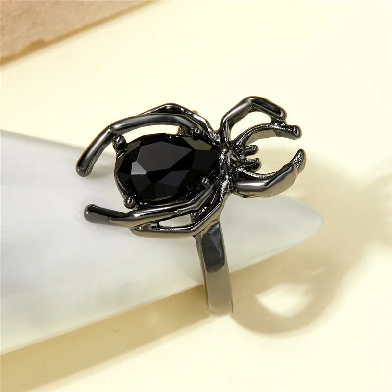 Killstar Gothic Punk Irregular Spider Opening Ring Women Men Fashion Zircon Black Crystal Dark Animal Ring Hip Hop Party Finger Jewelry Gothic Black