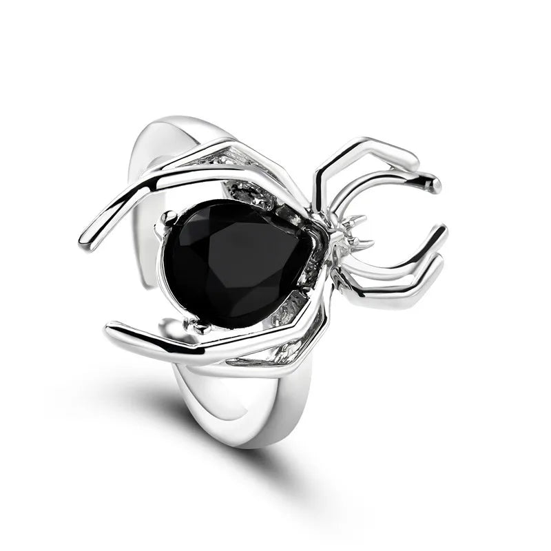 Killstar Gothic Punk Irregular Spider Opening Ring Women Men Fashion Zircon Black Crystal Dark Animal Ring Hip Hop Party Finger Jewelry Gothic Black