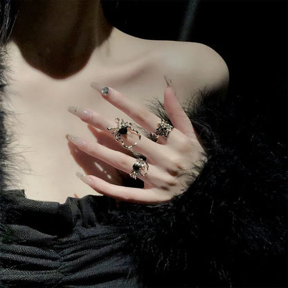 Killstar Gothic Punk Irregular Spider Opening Ring Women Men Fashion Zircon Black Crystal Dark Animal Ring Hip Hop Party Finger Jewelry Gothic Black