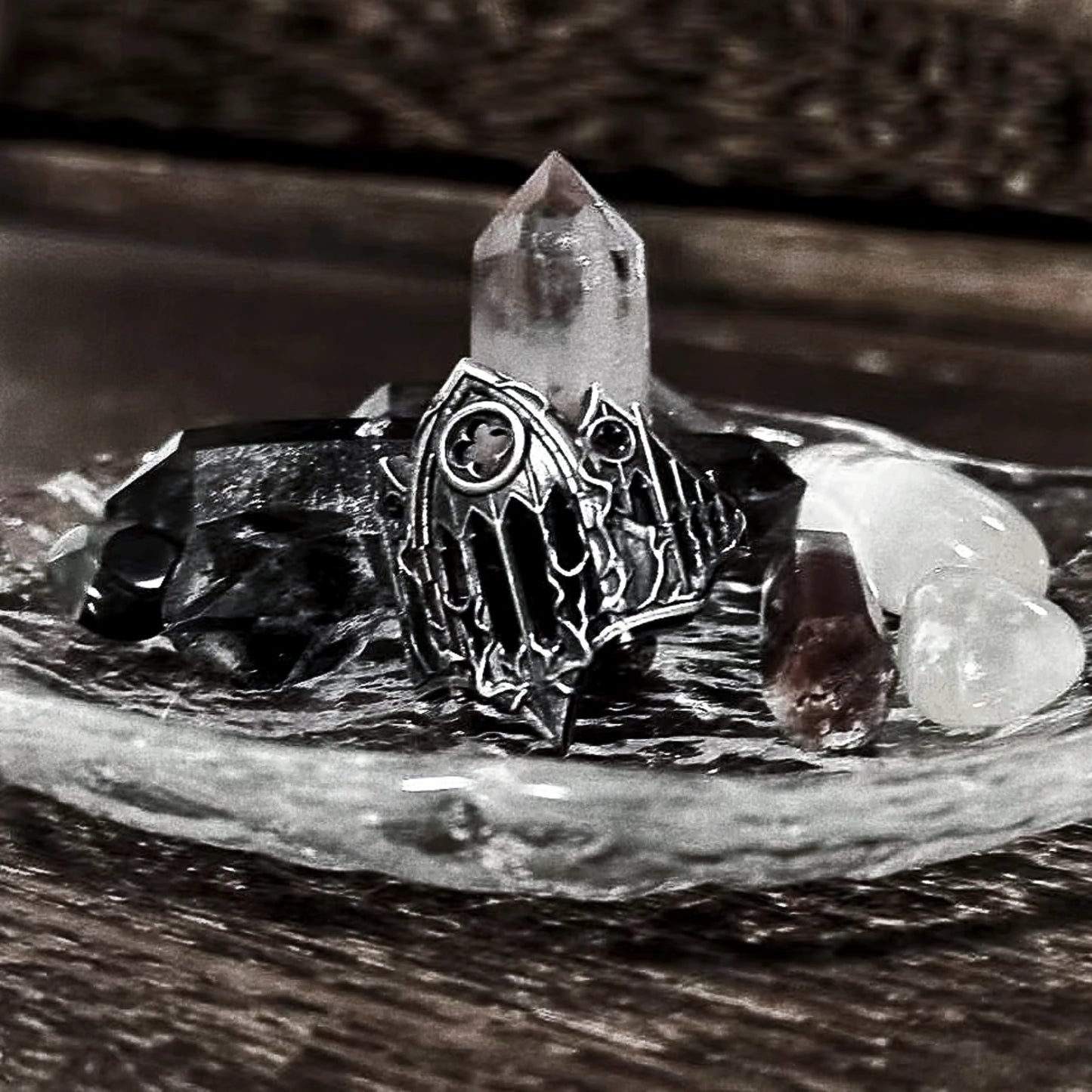 The Great Frog Retro Burnt Gothic Cathedral Open Ring For Men Silver plated Copper Dark Gothic Punk Edgy Indie Jewelry Niche Accessories Gift Gothic Silver Silver