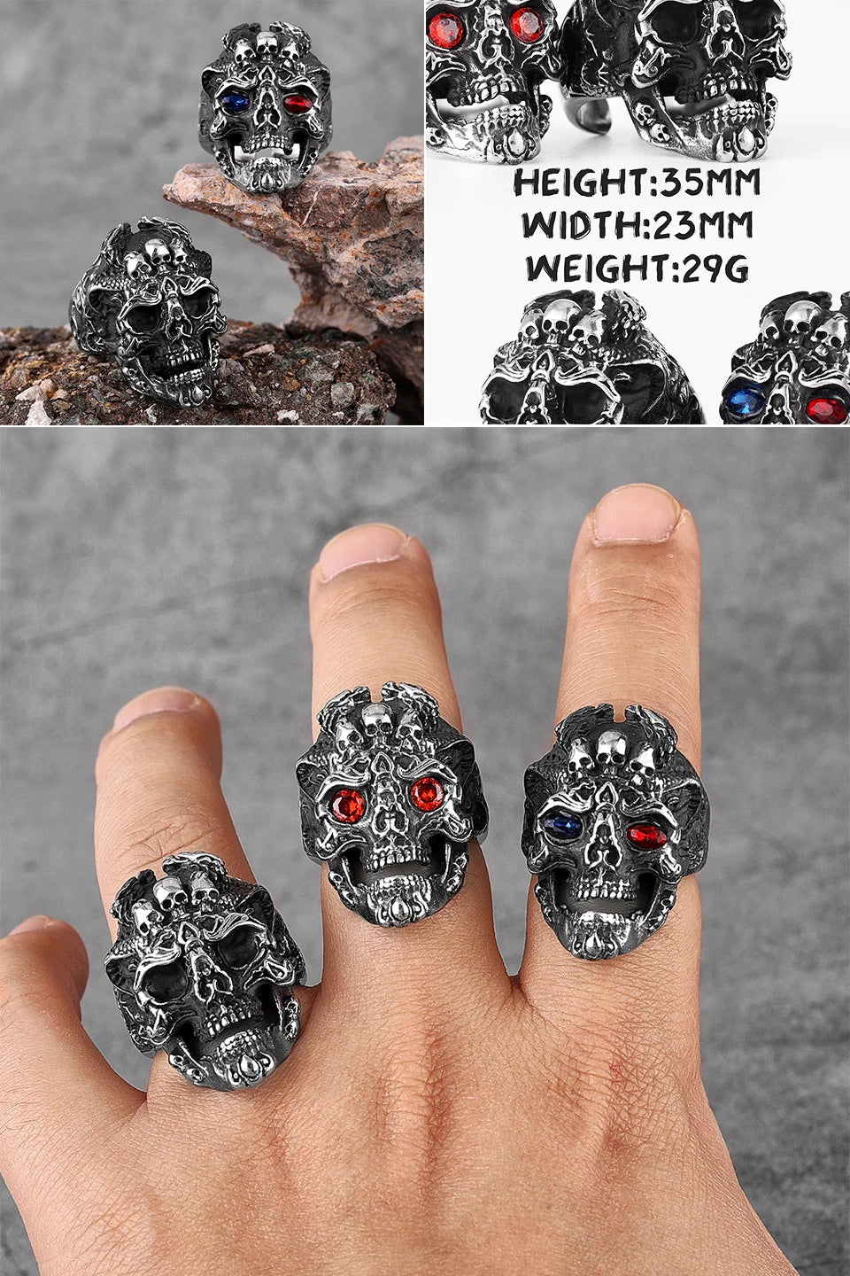 Killstar Vintage Punk Gothic All Skull Head Series Stainless Steel Womens Mens Rings Unique for Biker Jewelry Creativity Gift Wholesale Skull Gothic Steel Stainless Steel