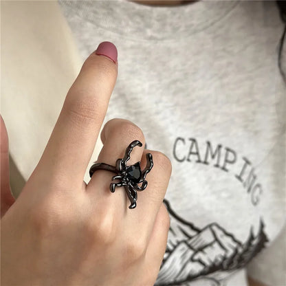 Killstar Gothic Punk Irregular Spider Opening Ring Women Men Fashion Zircon Black Crystal Dark Animal Ring Hip Hop Party Finger Jewelry Gothic Black