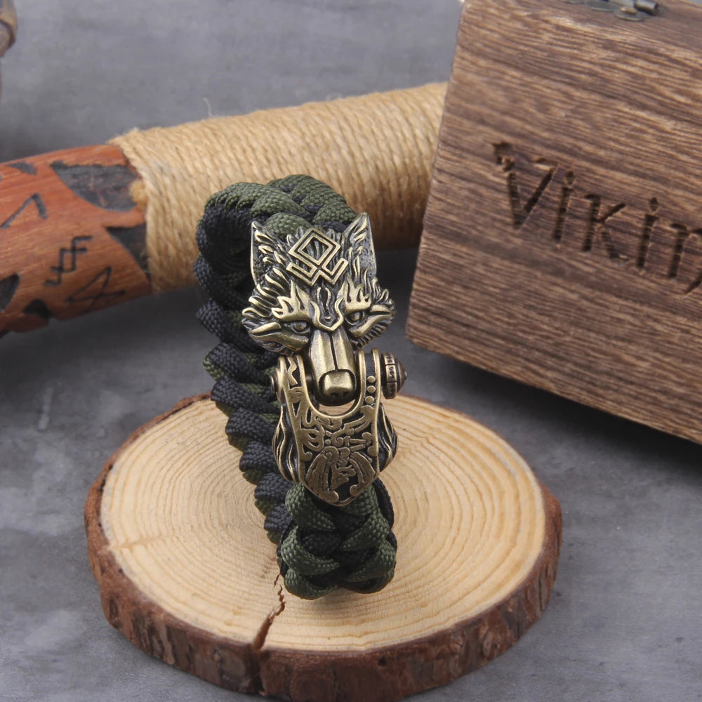 Blackcraft Cult Never Fade Rock Viking Wolf Bracelet Men's handmade cord Wolf Bead Punk Bracelets Biker Jewelry Wolf Black Gothic Ring