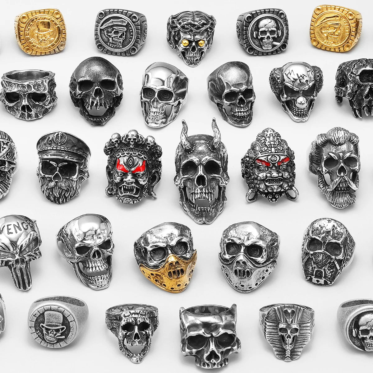 Killstar Vintage Punk Gothic All Skull Head Series Stainless Steel Womens Mens Rings Unique for Biker Jewelry Creativity Gift Wholesale Skull Gothic Steel Stainless Steel