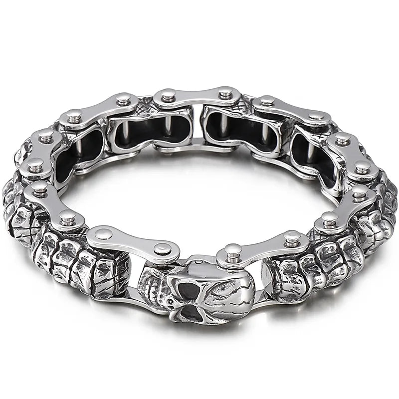 Disturbia Steampunk Rock Skull Bracelet for Men In Waterproof Stainless Steel Skeleton Men's Bracelet Man Bike Jewelry Boys Birthday Gifts Skull Skeleton Steel Stainless Steel Gothic Ring