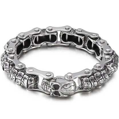 Disturbia Steampunk Rock Skull Bracelet for Men In Waterproof Stainless Steel Skeleton Men's Bracelet Man Bike Jewelry Boys Birthday Gifts Skull Skeleton Steel Stainless Steel Gothic Ring