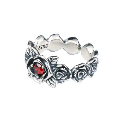 Punk Rave Men Women Gothic Thai Silver Rose Flower Cuff Finger Rings Unisex Fashion New Jewelry Lovers Gift Party anillos mujer Gothic Silver Silver