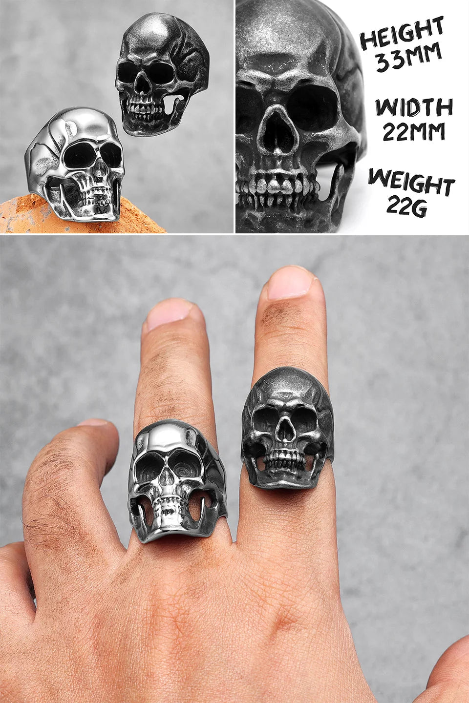 Killstar Vintage Punk Gothic All Skull Head Series Stainless Steel Womens Mens Rings Unique for Biker Jewelry Creativity Gift Wholesale Skull Gothic Steel Stainless Steel