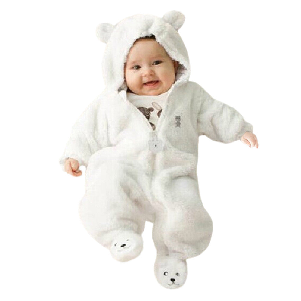 Bear style baby coral fleece Hoodies Jumpsuit