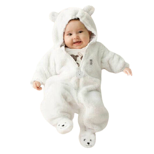 Bear style baby coral fleece Hoodies Jumpsuit