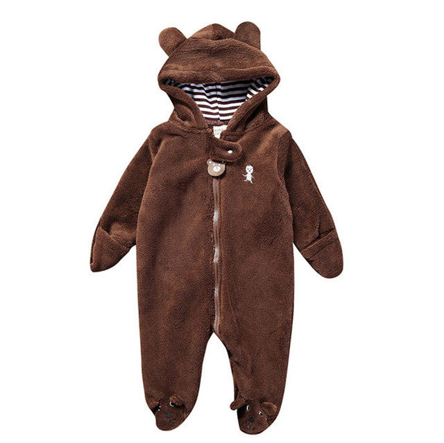 Bear style baby coral fleece Hoodies Jumpsuit
