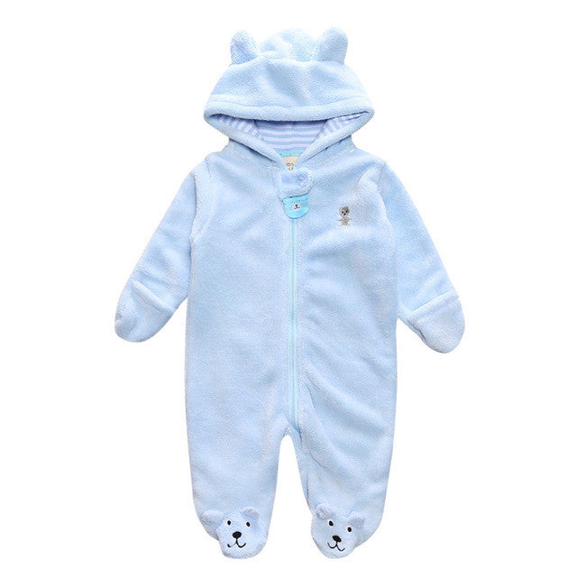 Bear style baby coral fleece Hoodies Jumpsuit