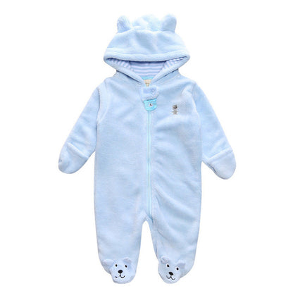 Bear style baby coral fleece Hoodies Jumpsuit