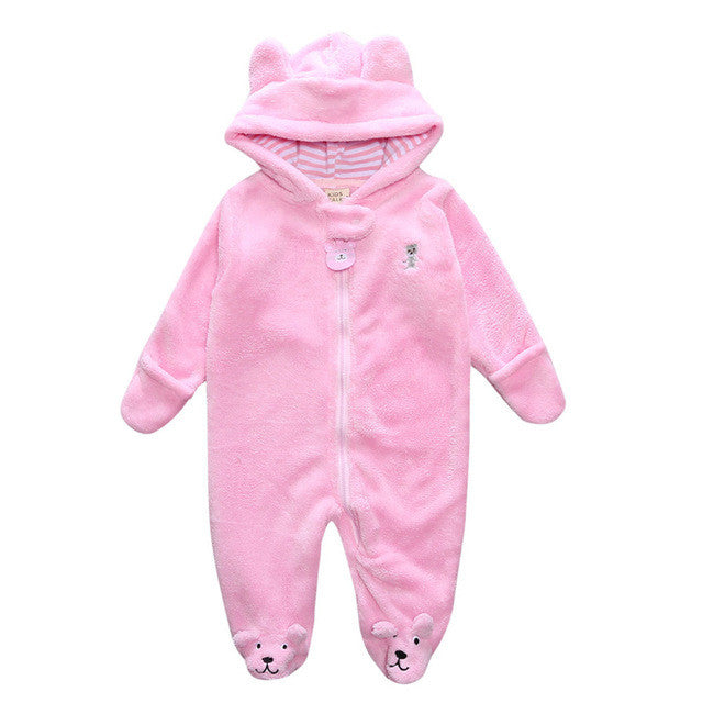 Bear style baby coral fleece Hoodies Jumpsuit