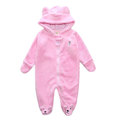 Bear style baby coral fleece Hoodies Jumpsuit