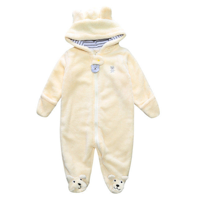 Bear style baby coral fleece Hoodies Jumpsuit