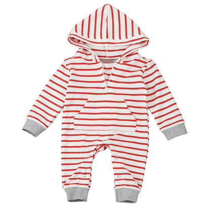 Red Striped Hooded Baby rompers